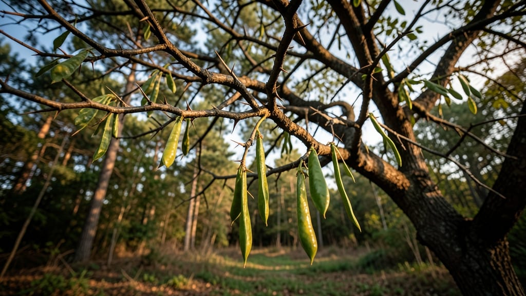 Green Pea-Like Pods from Honey Locust Trees