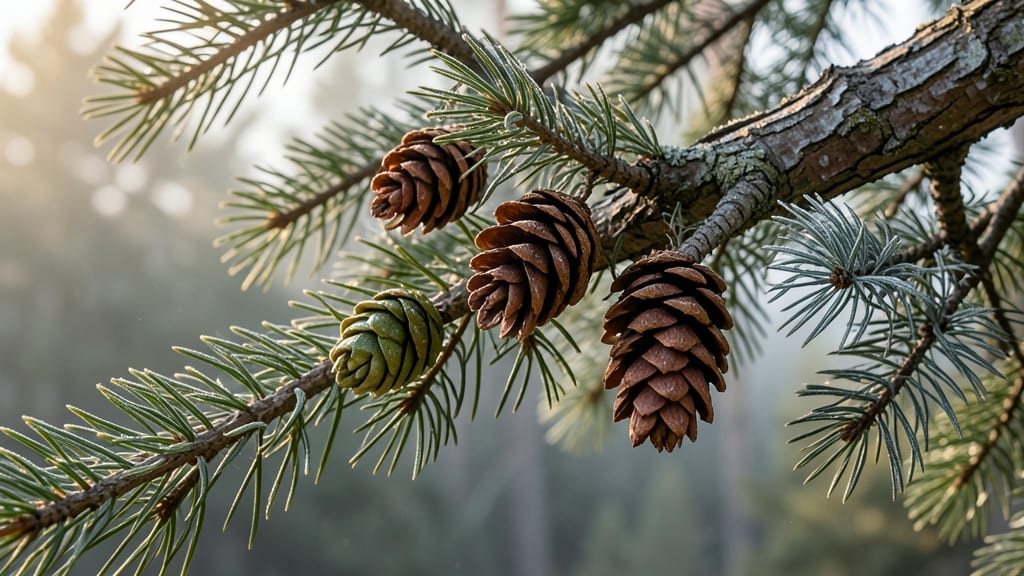 Spiky Green Pine Cones from Evergreen Trees
