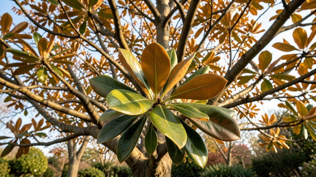 Healthy Magnolia Leaves in Autumn