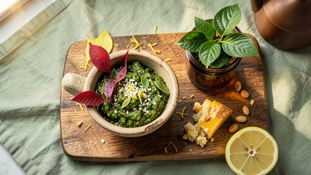 Tart Cherry Leaf Pesto for Pasta Dishes