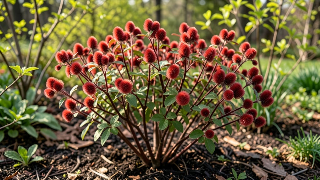 Tree With Red Fuzzy Flowers: Vibrant Spring Border Showstopper
