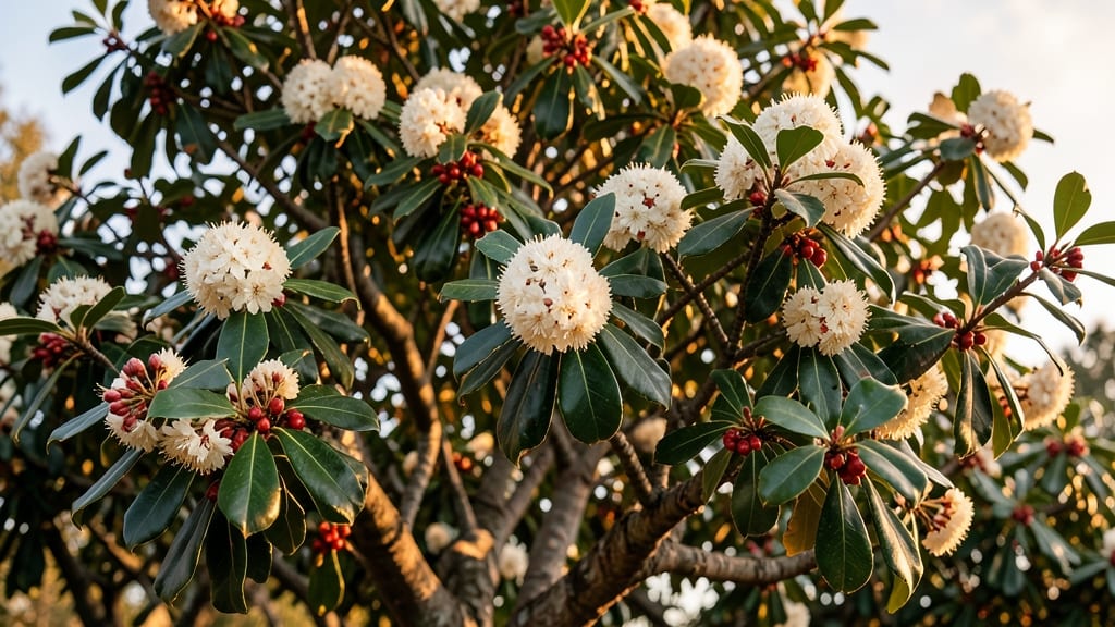 Toyon Holly's Winter White Flower Clusters