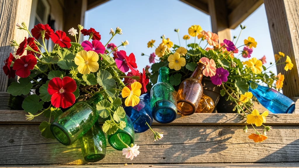 Colored Glass Bottle Planters