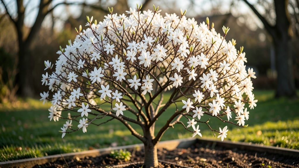 Tree With White Star-Shaped Flowers: Dramatic Vertical Focal Point for Year-Round Elegance