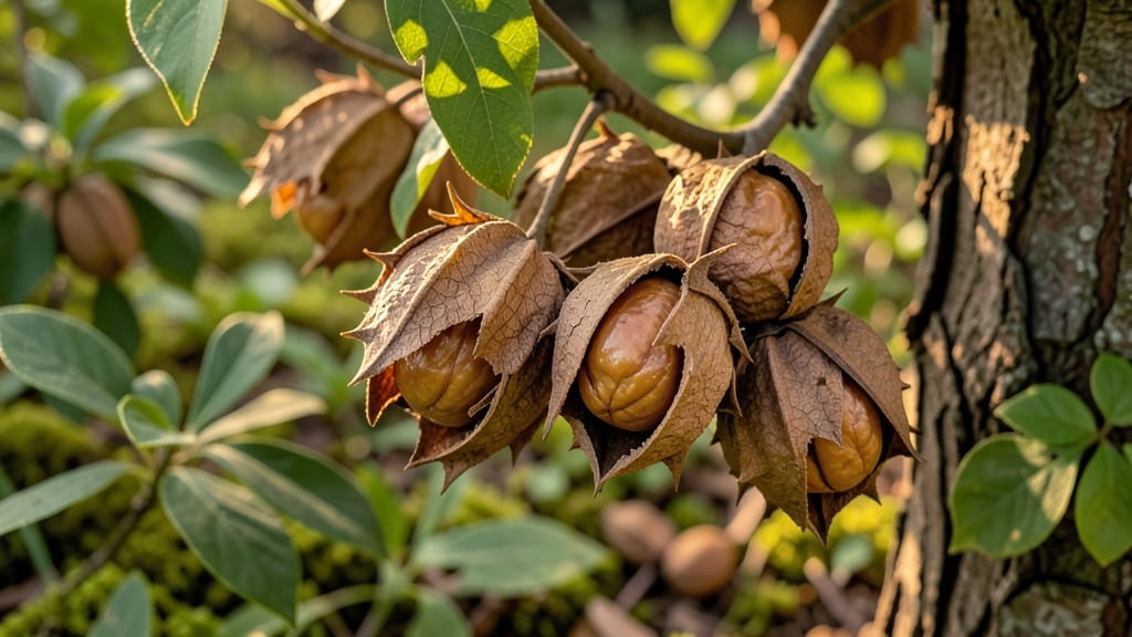 Dry Brown Walnut Shells with Spiky Husks